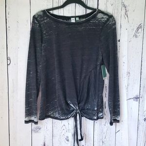 NWT Susina burnt out long sleeve tie gray tee